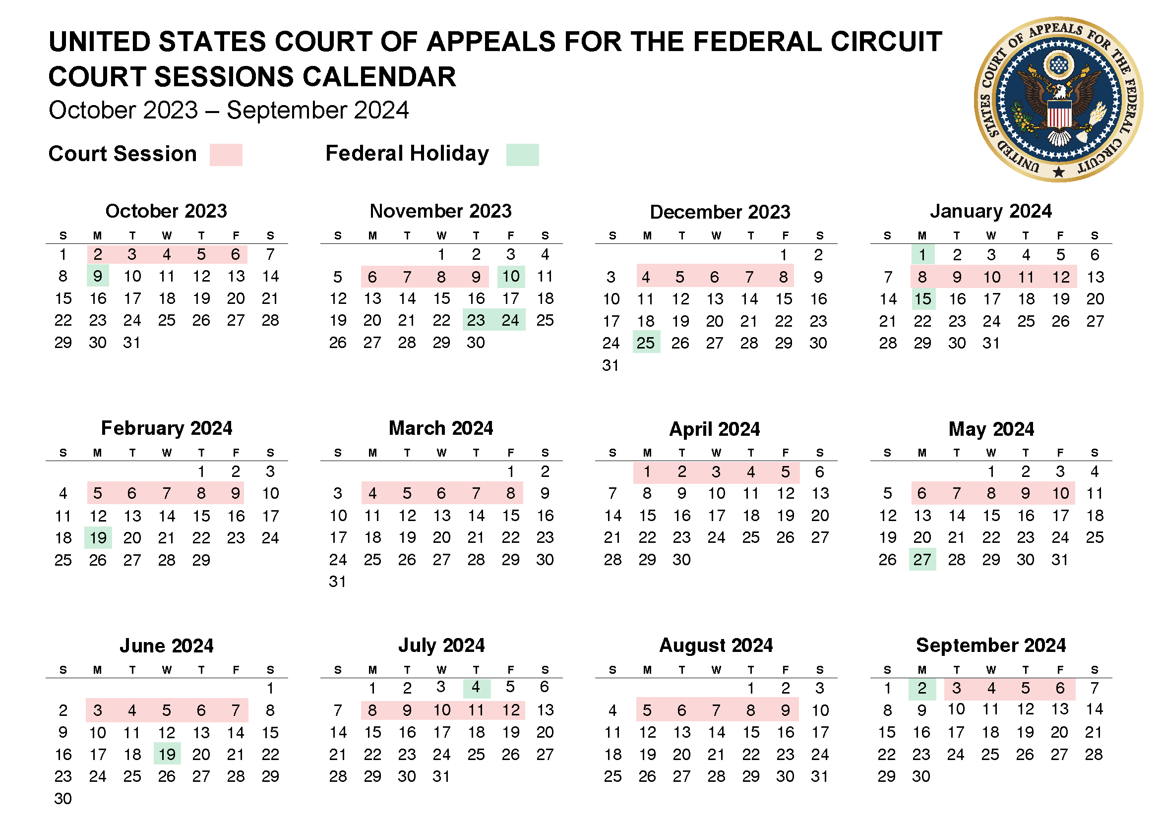 Court Session Calendar   FY 2024 
